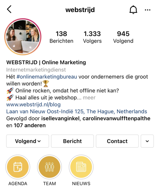 webstrijd instagram profiel